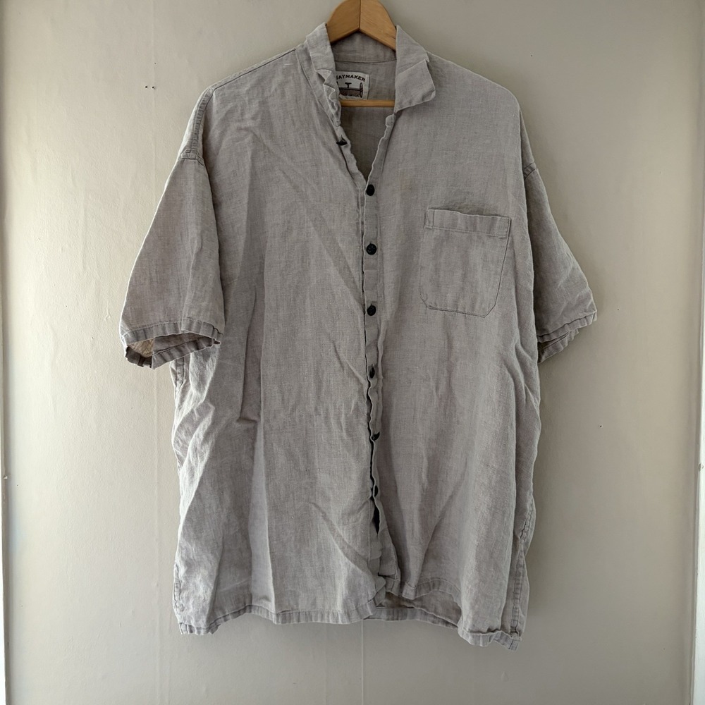 Haymaker Mens Linen Button Down Shirt Size L Brown Oversized Resort Casual Flax